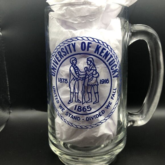 VINTAGE University Of Kentucky UK Wildcats Logo Glass Mug Beer Stein - Picture 2 of 4